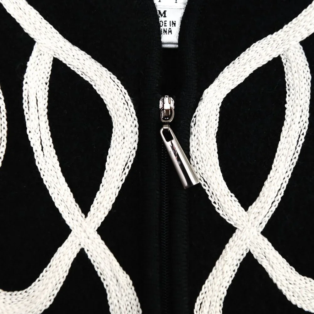 TALBOTS Black Zip Up Sweater Jacket with White Sartouche Braid - Size PM - Picture 13 of 14